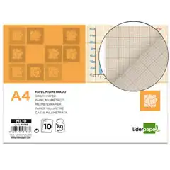 PAPEL DIBUJO LIDERPAPEL 210X297MM 80G/M2 MILIMETRADO PACK DE 10 HJ ML10 48188