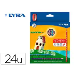 LAPICES DE COLORES LYRA GROOVE SLIM TRIANGULAR MINAS DE 3,3 MM CAJA DE 24 COLORES + SACAPUNTAS L2821240 49180