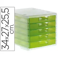 Material FICHERO CAJONES DE SOBREMESA Q-CONNECT 340X270X260 MM APILABLES 5 CAJONES VERDE KIWI TRANSLUCIDO KF18423 49299