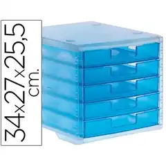 Material FICHERO CAJONES DE SOBREMESA Q-CONNECT 340X270X260 MM APILABLES 5 CAJONES AZUL MAR TRANSLUCIDO KF18421 49301