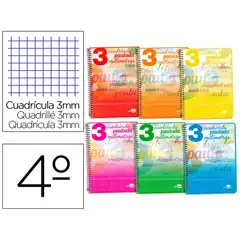 CUADERNO ESPIRAL LIDERPAPEL CUARTO PAUTAGUIA T. BLANDA 40H 75 GR CUADRO PAUTADO 3 MM CON MARGEN COLORES SURTIDOS BC45 51704