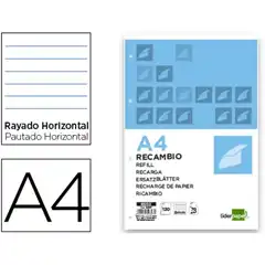 RECAMBIO LIDERPAPEL A4 120 HJ 70G/M2 HORIZONTAL SIN MARGEN 4 TALADROS BANDAS DE 5 COLORES RE03 52397