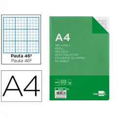 RECAMBIO LIDERPAPEL A4 100 HJ 60G/M2 RAYADO Nº 46 4 TALADROS RF22 53869