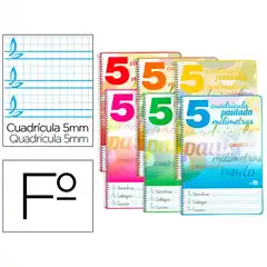 CUADERNO ESPIRAL LIDERPAPEL Fº PAUTAGUIA T. BLANDA 80H 75 GR CUADRO PAUTADO 5MM CON MARGEN COLORES SURTIDOS BF63 58579
