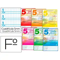 CUADERNO ESPIRAL LIDERPAPEL Fº PAUTAGUIA T. DURA 80H 75 GR CUADRO PAUTADO 5MMCON MARGEN COLORES SURTIDOS BF83 58588