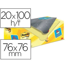 BLOC DE NOTAS ADHESIVAS QUITA Y PON POST-IT SUPER STICKY AMARILLO CANARIO 76X76 MM PACK PROMOCIONAL 20+4 63081