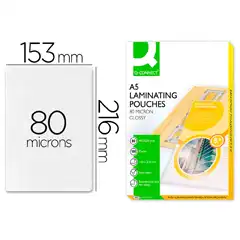 BOLSA DE PLASTIFICAR Q-CONNECT 153 X 216 MM 80MC DIN A5 CAJA DE 100 UDS KF04106 63419