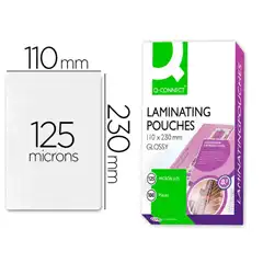 BOLSA DE PLASTIFICAR Q-CONNECT 110 X 230 MM 125 MC CARNET DE CONDUCIR CAJA DE 100 UDS KF04754 63422