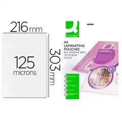 BOLSA DE PLASTIFICAR Q-CONNECT 303 X 216 MM 125 MC DIN A4 AUTOADHESIVAS CAJA DE 25 UDS KF24056 63426