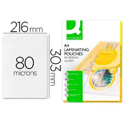 BOLSA DE PLASTIFICAR Q-CONNECT 303 X 216 MM 80 MC DIN A4 CAJA DE 100 UDS KF04114 63428