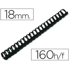 Material CANUTILLO Q-CONNECT REDONDO 18 MM PLASTICO NEGRO CAP. 160 HJ CAJA 50 UDS KF32114 63443