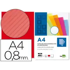T. ENCUADERNACION LIDERPAPEL PP ONDULADO A4 0.8 MM ROJO PAQ. DE 50 UDS TA08 64095
