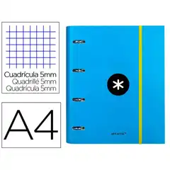 Material CARPETA CON RECAMBIO ANTARTIK A4 CUADRO 5MM FORRADA 4 ANILLAS 40MM REDONDAS COLOR AZUL AW34 64658