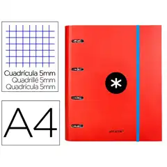 Material CARPETA CON RECAMBIO ANTARTIK A4 CUADRO 5MM FORRADA 4 ANILLAS 40MM REDONDAS COLOR ROJO AW36 64660