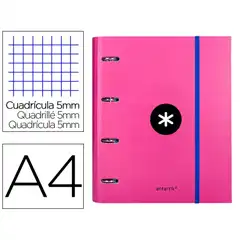 CARPETA CON RECAMBIO ANTARTIK A4 CUADRO 5MM FORRADA 4 ANILLAS 40MM REDONDAS COLOR ROSA AW37 64661