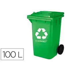 Material PAPELERA CONTENEDOR Q-CONNECT PLASTICO VERD 100L CON TAPA Y RUEDAS 750X470X370MM KF1654 72481