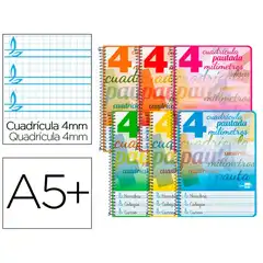 CUADERNO ESPIRAL LIDERPAPEL CUARTO PAUTAGUIA T. DURA 80H75 GR CUADRO PAUTADO 4MM CON MARGEN BC68 73928