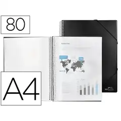 CARPETA LIDERPAPEL ESCAPARATE CON ESPIRAL 80 FUNDAS PP DIN A4 NEGRO EC35 75086