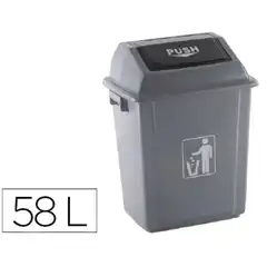 Material PAPELERA CONTENEDOR Q-CONNECT PLASTICO CON TAPA DE BALANCIN 58 LITROS 340X240X450 MM GRIS 75173