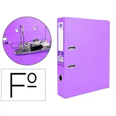 ARCHIVADOR DE PALANCA LIDERPAPEL Fº DOCUMENTA FORRADO PVC CON RADO LOMO 75 MM LILA COMPRESOR METALICO AY26 79701
