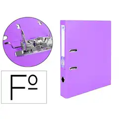 ARCHIVADOR DE PALANCA LIDERPAPEL Fº DOCUMENTA FORRADO PVC CON RADO LOMO 52 MM LILA COMPRESOR METALICO AY39 79714