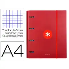 Material CARPETA CON RECAMBIO ANTARTIK A4 CUADRO 5MM FORRADA 4 ANILLAS 40MM REDONDAS COLOR FRAMBUESA AW90 80853