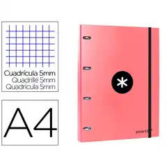 Material CARPETA CON RECAMBIO LIDERPAPEL ANTARTIK A4 CUADRO 5 MM FORRADA 4 ANILLAS 25MM COLOR ROSA AW59 88849
