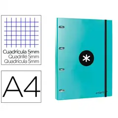 Material CARPETA CON RECAMBIO LIDERPAPEL ANTARTIK A4 CUADRO 5 MM FORRADA 4 ANILLAS 25MM COLOR MENTA AW60 88850