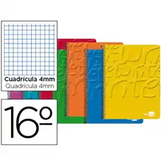 Material BLOC ESPIRAL LIDERPAPEL BOLSILLO 16º WRITE TAPA CARTONCILLO 80H 60G CUADRO 4MM. COLORES SURTIDO 726