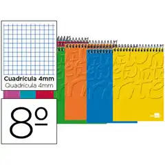 Material BLOC ESPIRAL LIDERPAPEL BOLSILLO OCTAVO APAISADO WRITE TAPA CARTONCILLO 80H 60G CUADRO 4MM. COLORES SURT 729