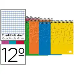 Material BLOC ESPIRAL LIDERPAPEL BOLSILLO 12º APAISADO WRITE TAPA CARTONCILLO 80H 60G CUADRO 4MM. COLORES SUR 730