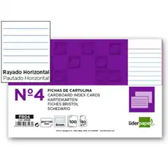 FICHA LIDERPAPEL RAYADA Nº4 125X200MM PAQ. DE 100 180G 3523