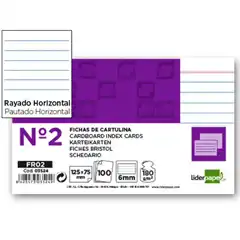 FICHA LIDERPAPEL RAYADA Nº2 75 X 125MM PAQ. DE 100 180G 3524