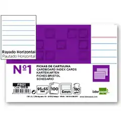 FICHA LIDERPAPEL RAYADA Nº1 65 X 95MM PAQ. DE 100 180G 3525