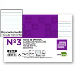 FICHA LIDERPAPEL RAYADA Nº3 100X150MM PAQ. DE 100 180G 3526
