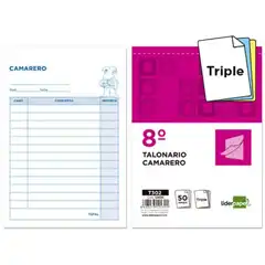 TALONARIO LIDERPAPEL CAMARERO 8º ORIGINAL Y 2 COPIAS T302 12430