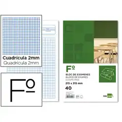 Material BLOC EXAMENES LPP CUADRO 2MM Fº 40 HJ 60G/M2 PAQ. 10 UDS 14094