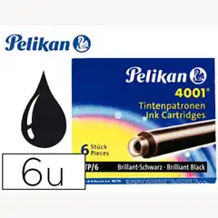 Material TINTA P/ PLUMAS PELIKAN NEGRA CAJA 6 CARTUCHOS 17042 301218