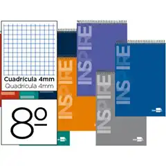 BLOC ESPIRAL LIDERPAPEL BOLSILLO OCTAVO APAISADO INSPIRE TAPA EXTRADURA 80H 60G CUADRO 4MM. COLORES SURT 18936