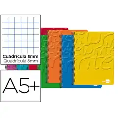 BLOC ESPIRAL LIDERPAPEL 4º WRITE TAPA CARTONCILLO 80H 60G CUADRO 8MM CON MARGEN. COLORES SURTIDOS 19376