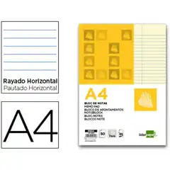 BLOC NOTAS LIDERPAPEL HORIZONTAL A4 50 HJ AMARILLAS 60G/M2 ENCOLADO 22550