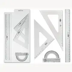 JUEGO ESCUADRA CARTABON MOR 20CM REGLA 30 CM Y SEMICIRCULO10 CM PLASTICO CRISTAL -EN PETACA 29695