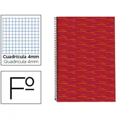 BLOC ESPIRAL LIDERPAPEL Fº MULTILIDER TAPA FORRADA 80H 80G CUADRO 4MM CON MARGEN. ROJO 32167