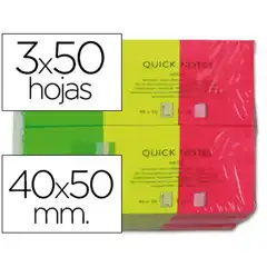BLOC DE NOTAS ADHESIVAS QUITA Y PON Q-CONNECT 40X50 MM FLUORESCENTES PACK DE 3 CON 50 HJ 34208 BLOC DE NOTAS ADHESIVAS QUITA Y PON Q-CONNECT 40X50 MM FLUORESCENTES PACK DE 3 CON 50 HJ 34208