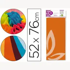 PAPEL SEDA LPP 52X76CM 18G/M2 BOLSA DE 5 HJ NARANJA 36075