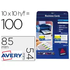 TARJETAS VISITA AVERY IMPRIMIBLES P/ LASER 200 GR 100 UNIDADES 38163