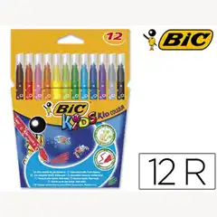 ROTULADOR BIC KID ESTUCHE DE 12 COLORES TINTA BASE AGUA ULTRA LAVABLE 38204