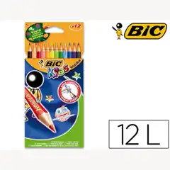 Material LAPICES DE COLORES BIC KID EVOLUTION ESTUCHE DE 12 COLORES SURTIDOS MINA ULTRA RESISTENTE 38205