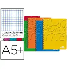 BLOC ESPIRAL LIDERPAPEL 4º WRITE TAPA CARTONCILLO 80H 60G CUADRO 5MM. COLORES SURTIDOS 46688