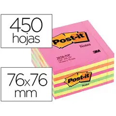 BLOC DE NOTAS ADHESIVAS QUITA Y PON POST-IT 76X76 MM CUBO COLOR ROSA NEON 450 HJ 46770